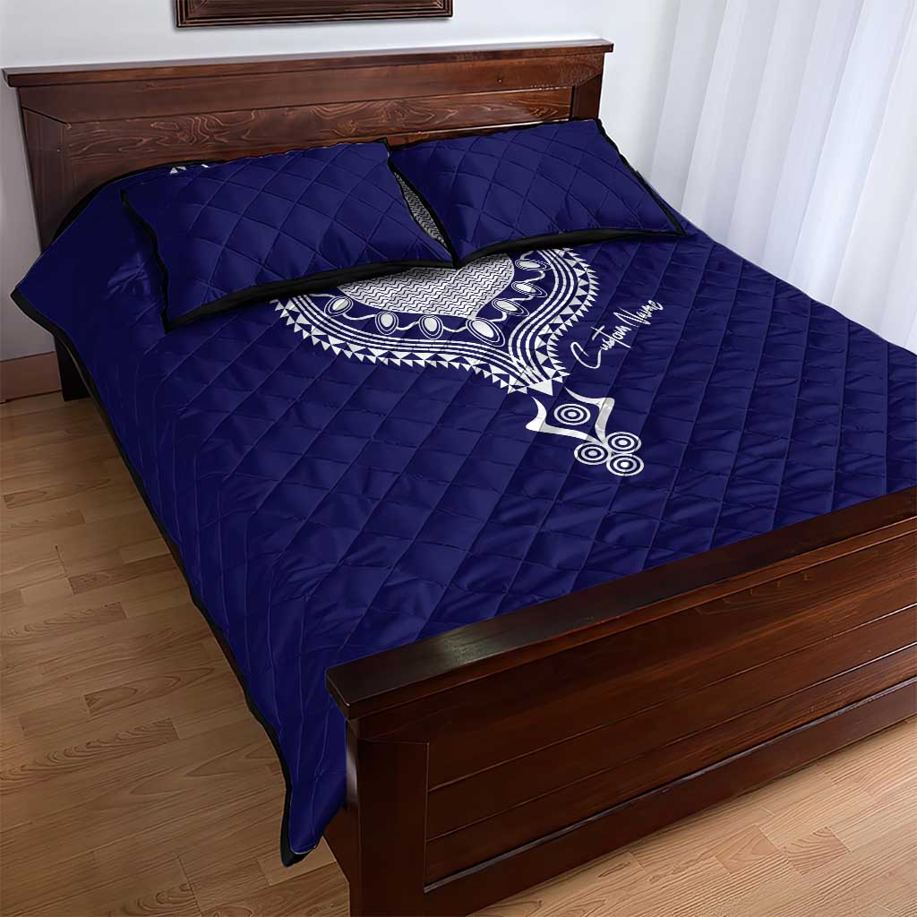 Printed Dashiki African Quilt Bed Set Blue DT02