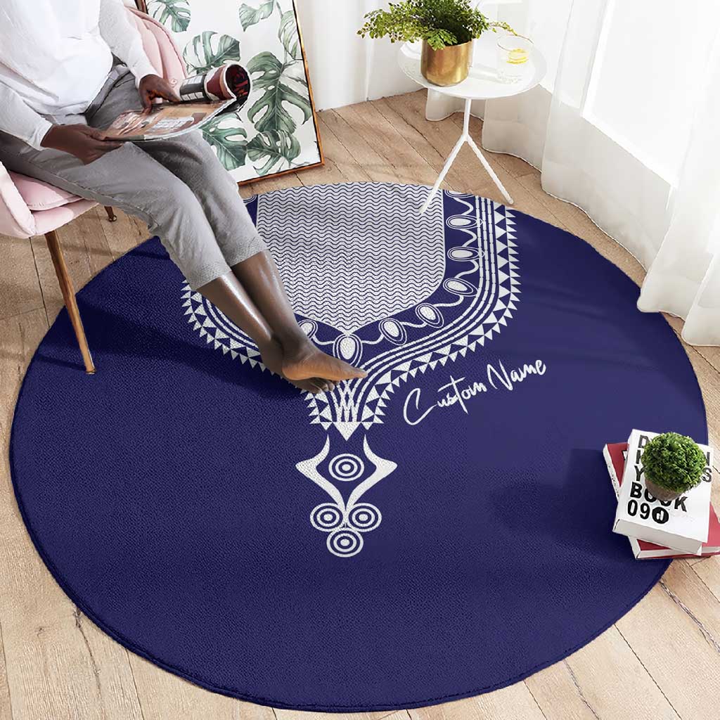 Printed Dashiki African Round Carpet Blue DT02