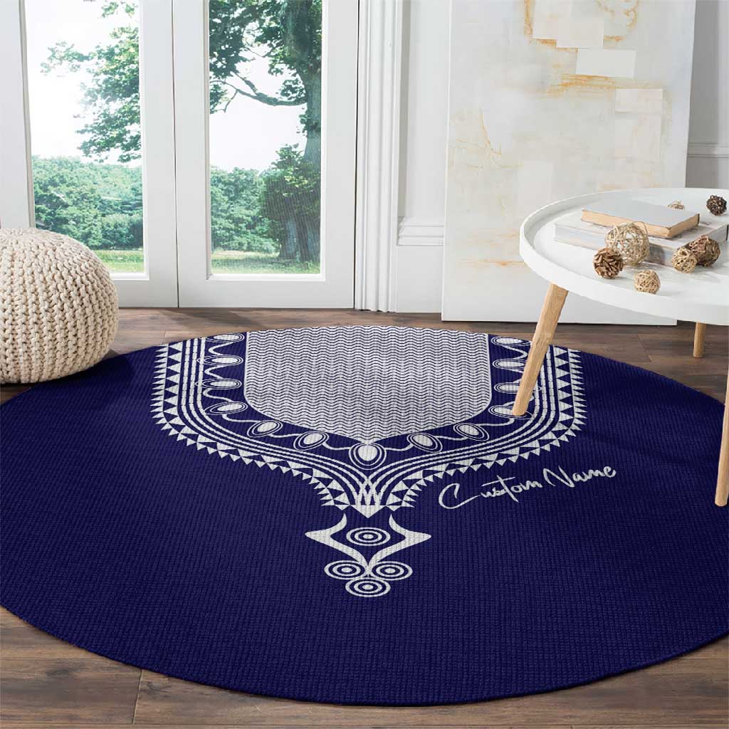 Printed Dashiki African Round Carpet Blue DT02