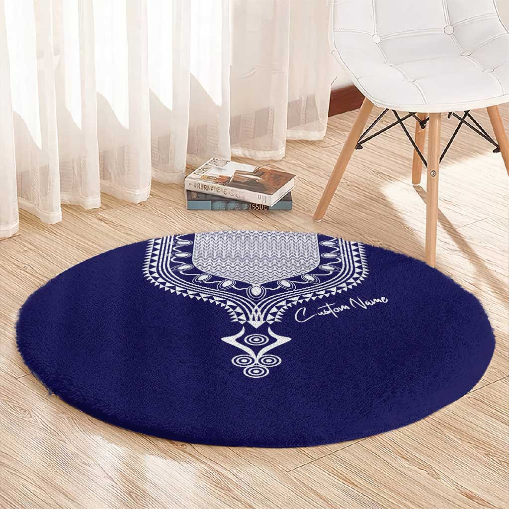 Printed Dashiki African Round Carpet Blue DT02