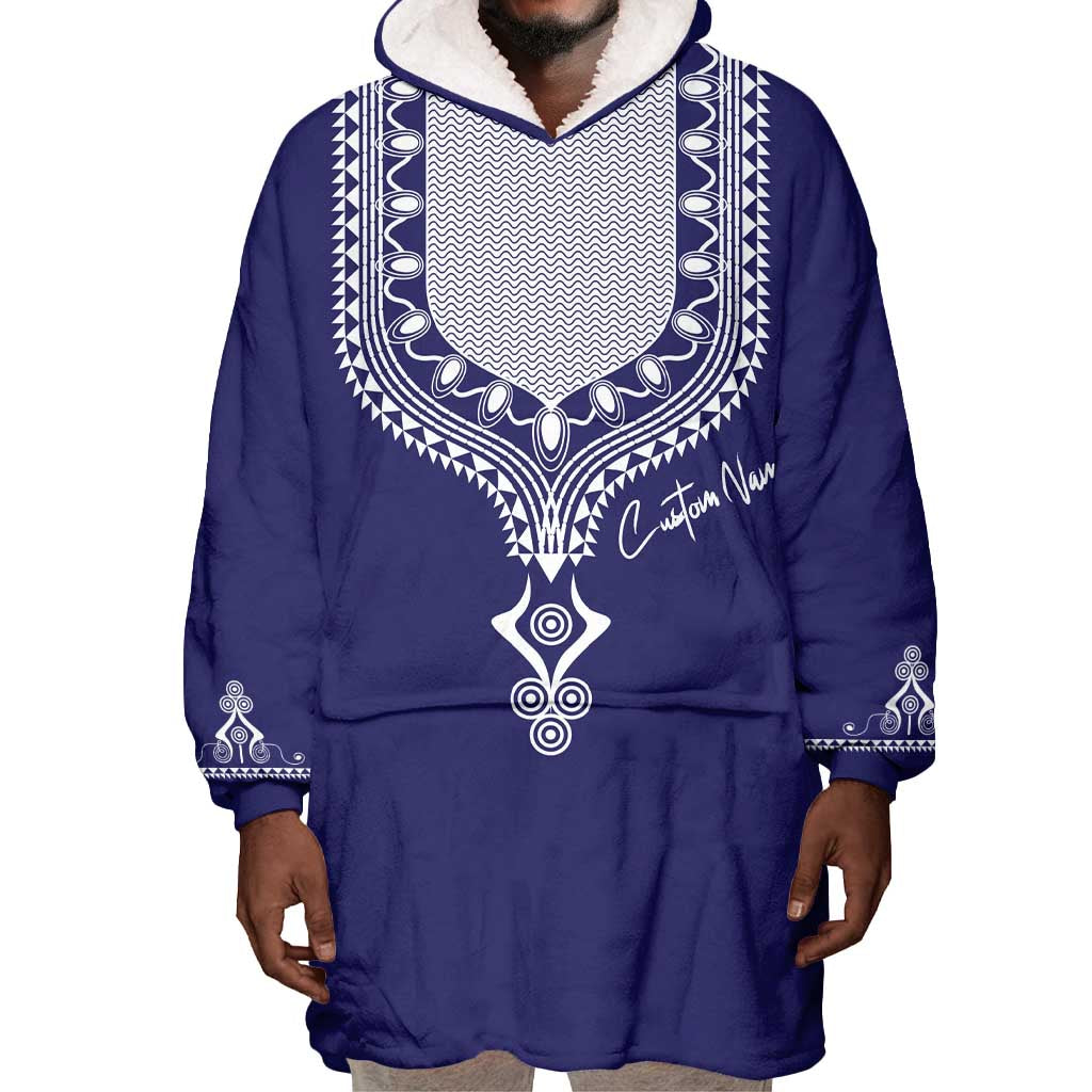 Printed Dashiki African Wearable Blanket Hoodie Blue DT02