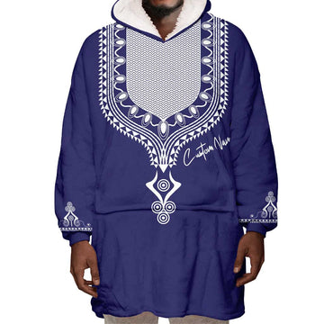 Printed Dashiki African Wearable Blanket Hoodie Blue DT02