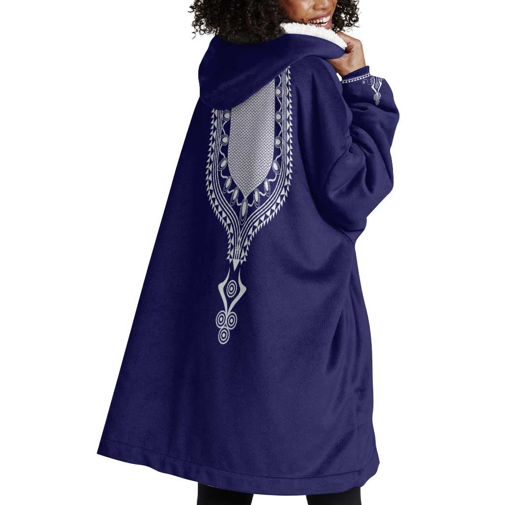Printed Dashiki African Wearable Blanket Hoodie Blue DT02