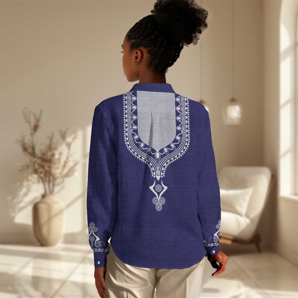 Printed Dashiki African Women Casual Shirt Blue DT02