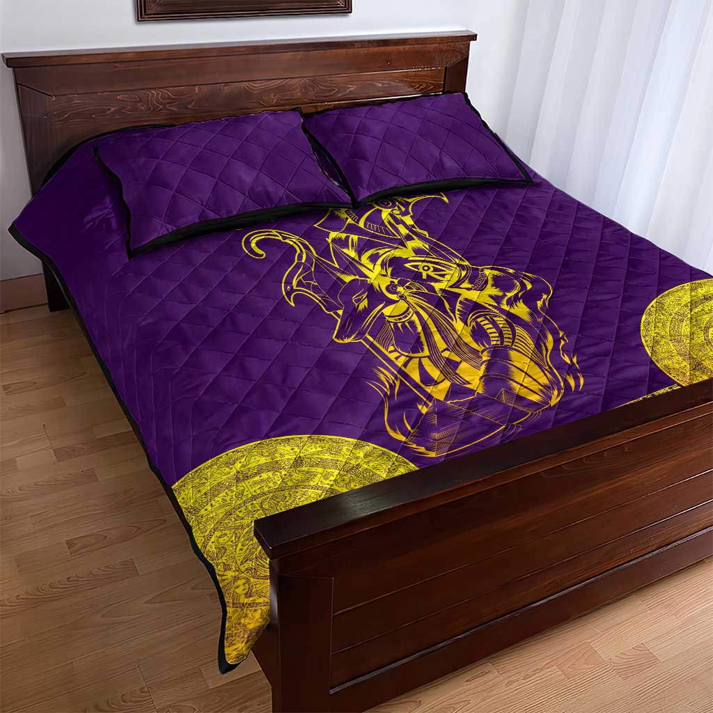 Anubis and Horus Quilt Bed Set Egyptian God Purple DT02