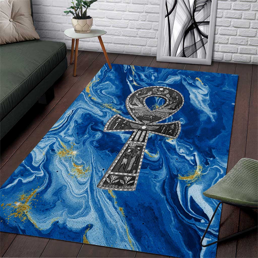 Ankh On Blue Area Rug Pan African DT02