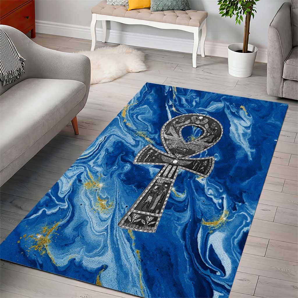 Ankh On Blue Area Rug Pan African DT02