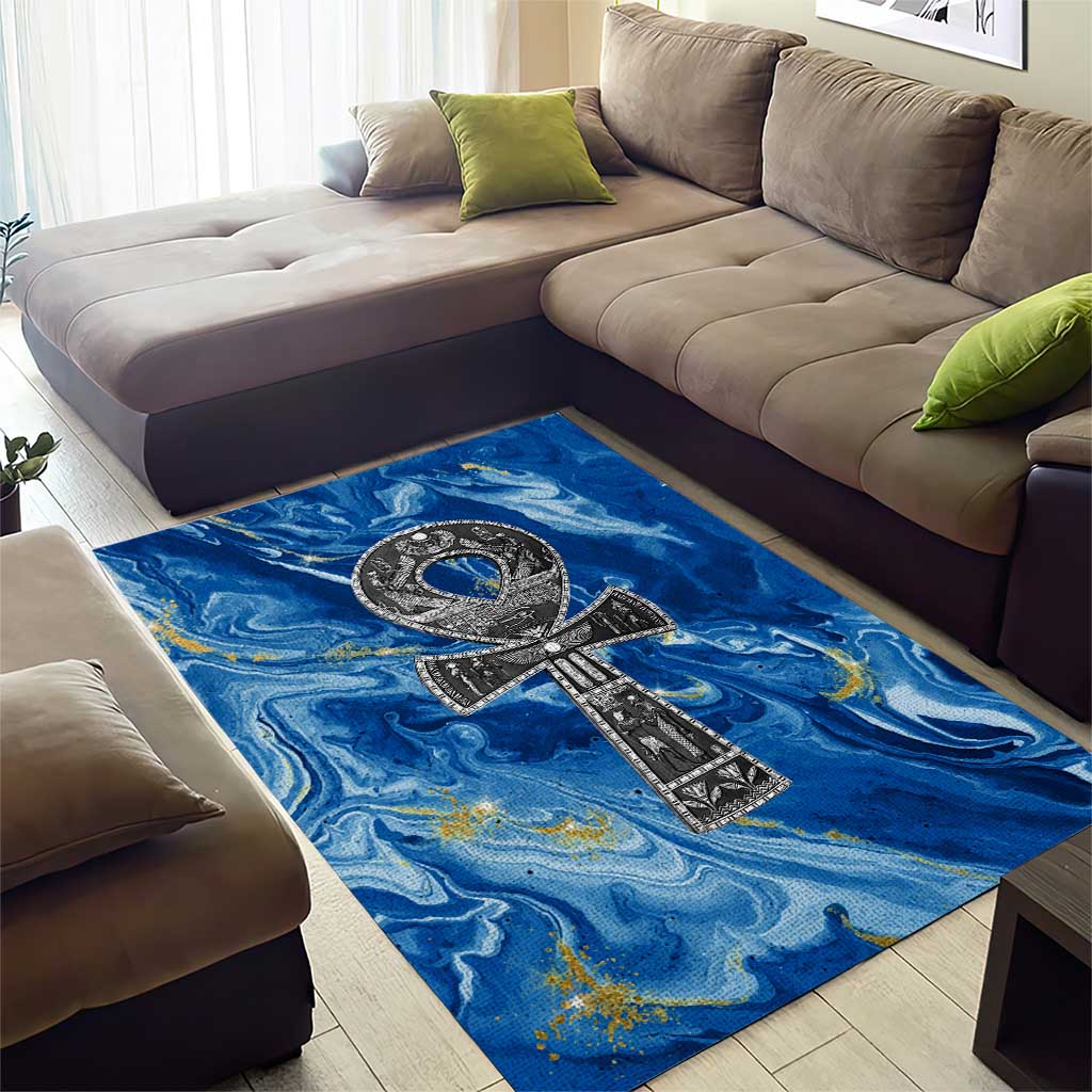 Ankh On Blue Area Rug Pan African DT02