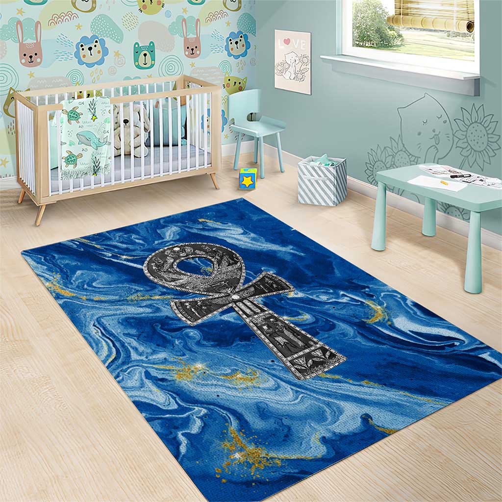 Ankh On Blue Area Rug Pan African DT02