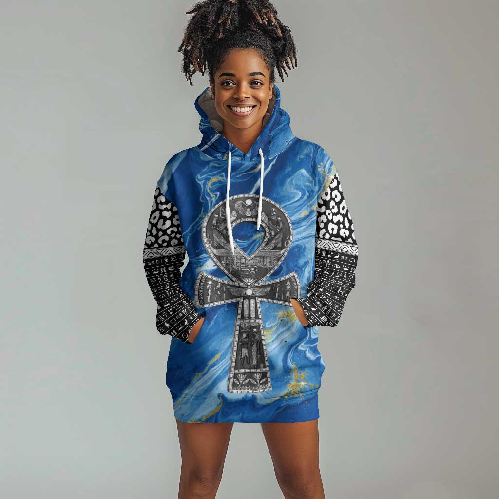 Ankh On Blue Hoodie Dress Pan African DT02