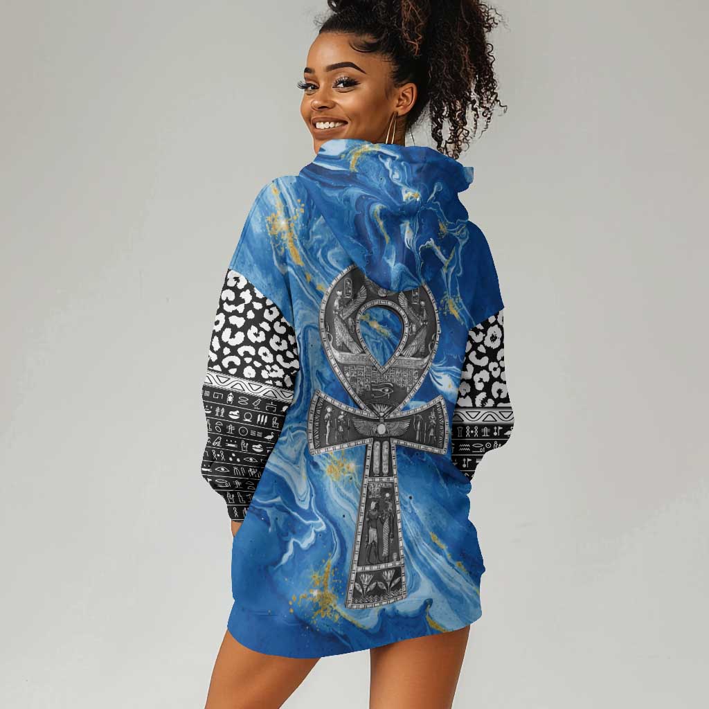 Ankh On Blue Hoodie Dress Pan African DT02