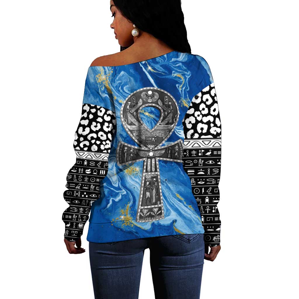 Ankh On Blue Off Shoulder Sweater Pan African DT02