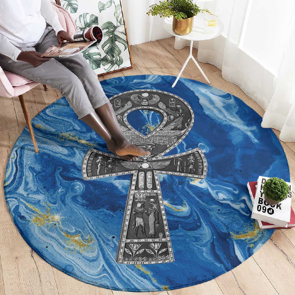 Ankh On Blue Round Carpet Pan African DT02