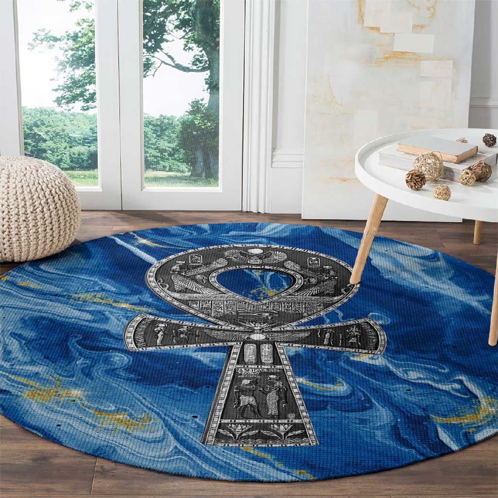 Ankh On Blue Round Carpet Pan African DT02