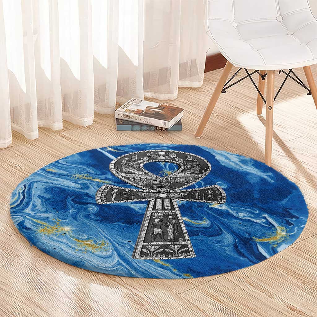 Ankh On Blue Round Carpet Pan African DT02