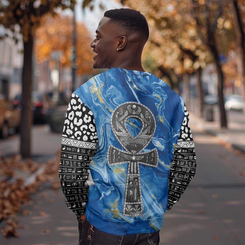 Ankh On Blue Sweatshirt Pan African DT02