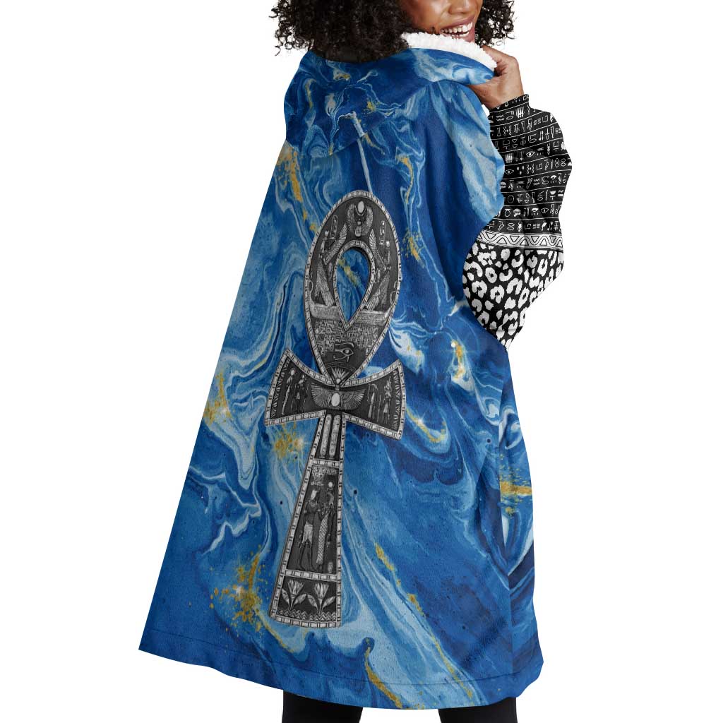 Ankh On Blue Wearable Blanket Hoodie Pan African DT02