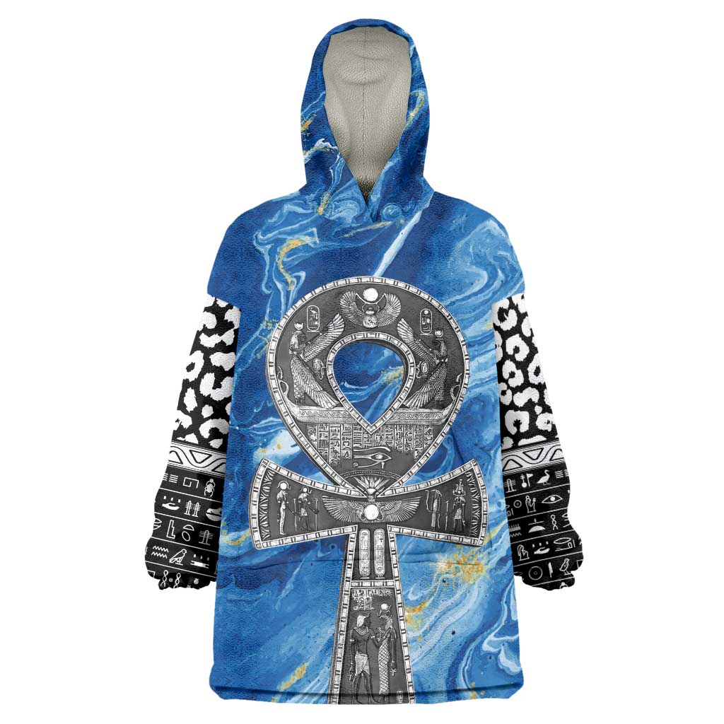 Ankh On Blue Wearable Blanket Hoodie Pan African DT02
