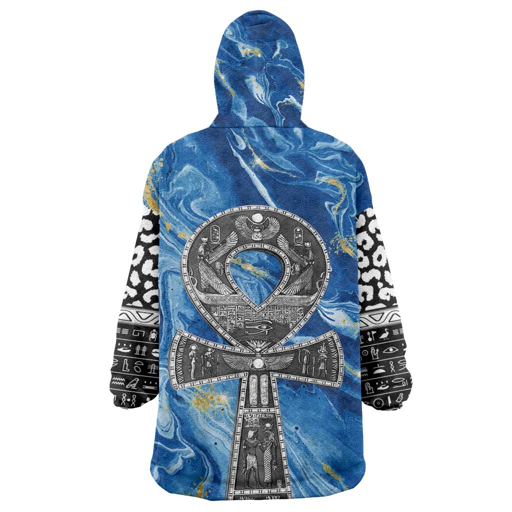 Ankh On Blue Wearable Blanket Hoodie Pan African DT02