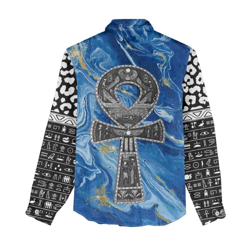 Ankh On Blue Women Casual Shirt Pan African DT02