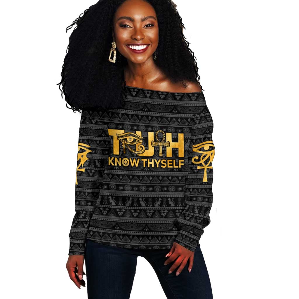 Personalized Truth Know Thyself Off Shoulder Sweater Eye of Horus and Ankh DT02