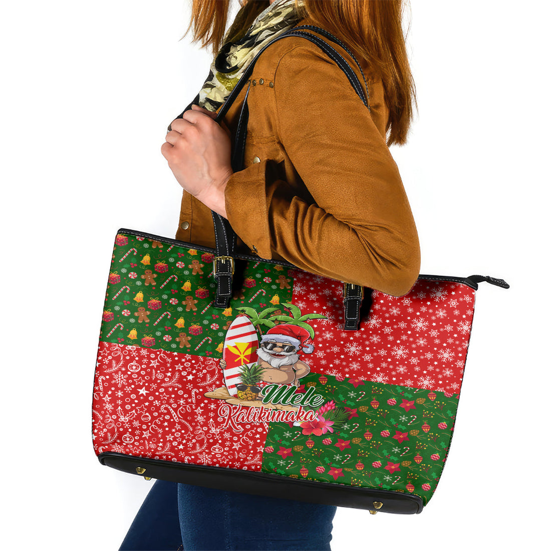 Hawaii Christmas Leather Tote Bag Mele Kalikimaka Kanaka Maoli DT02