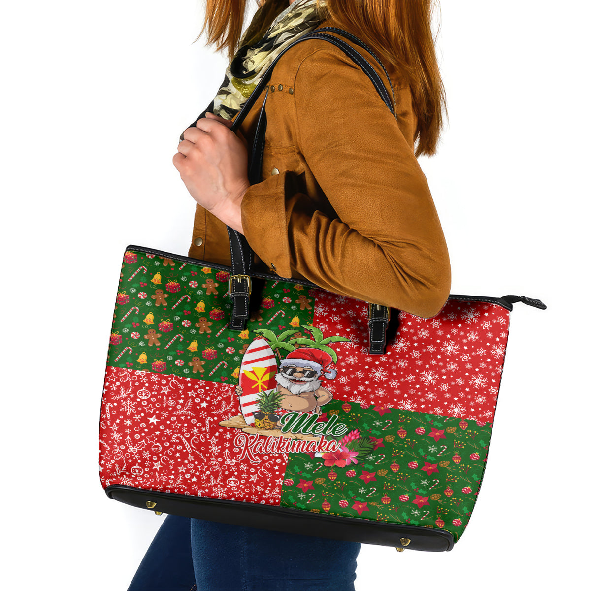 Hawaii Christmas Leather Tote Bag Mele Kalikimaka Kanaka Maoli DT02