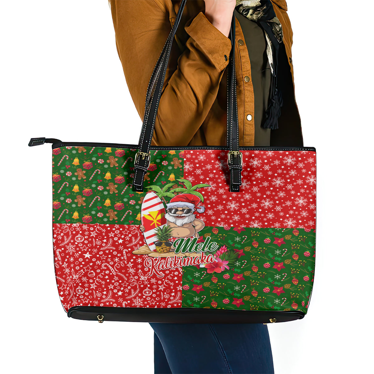 Hawaii Christmas Leather Tote Bag Mele Kalikimaka Kanaka Maoli DT02