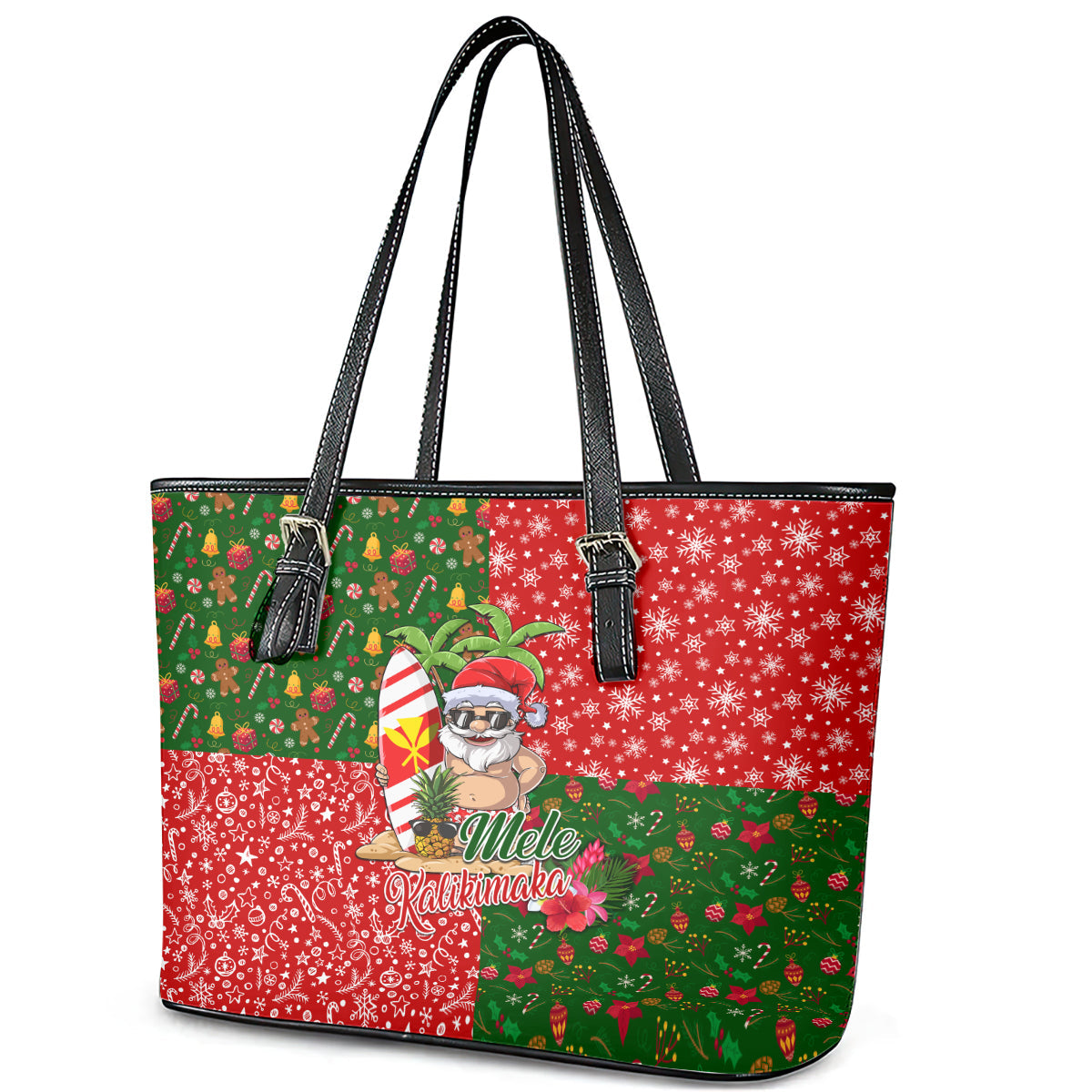 Hawaii Christmas Leather Tote Bag Mele Kalikimaka Kanaka Maoli DT02