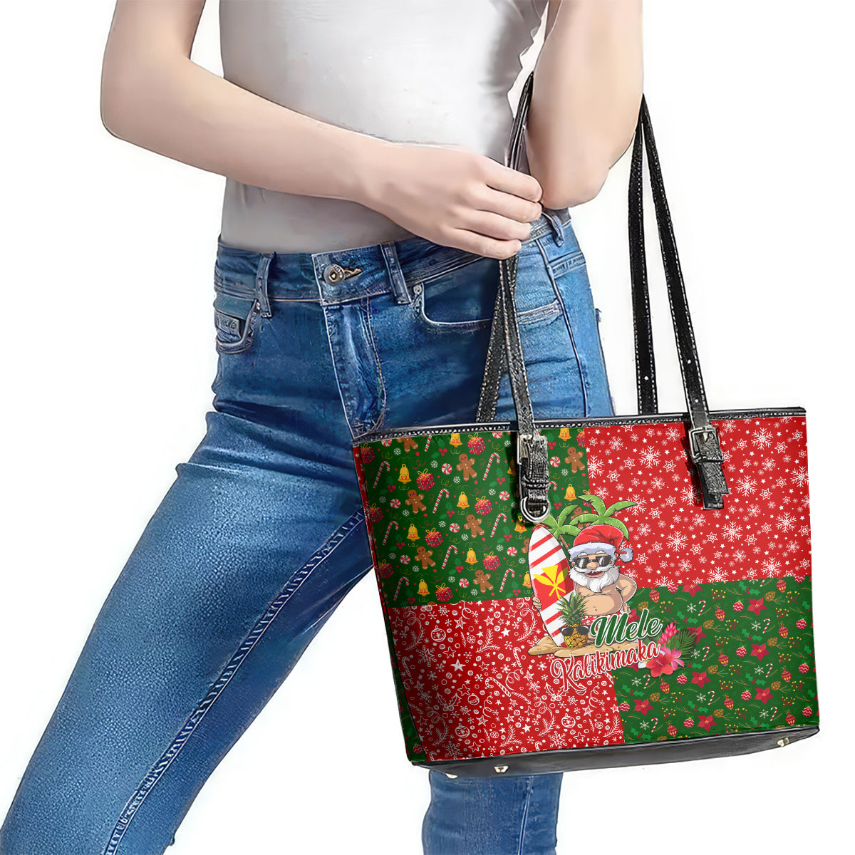 Hawaii Christmas Leather Tote Bag Mele Kalikimaka Kanaka Maoli DT02