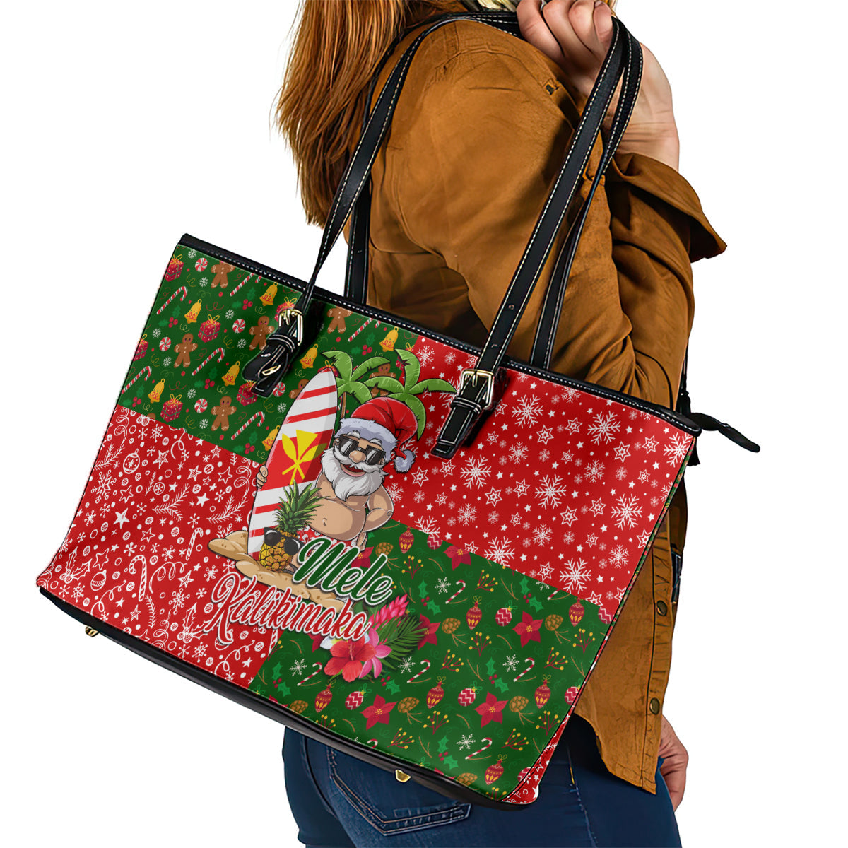 Hawaii Christmas Leather Tote Bag Mele Kalikimaka Kanaka Maoli DT02