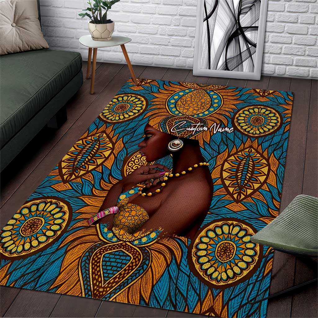 Personalized Black Girl Flora Area Rug African Women DT02
