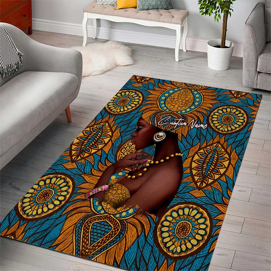 Personalized Black Girl Flora Area Rug African Women DT02