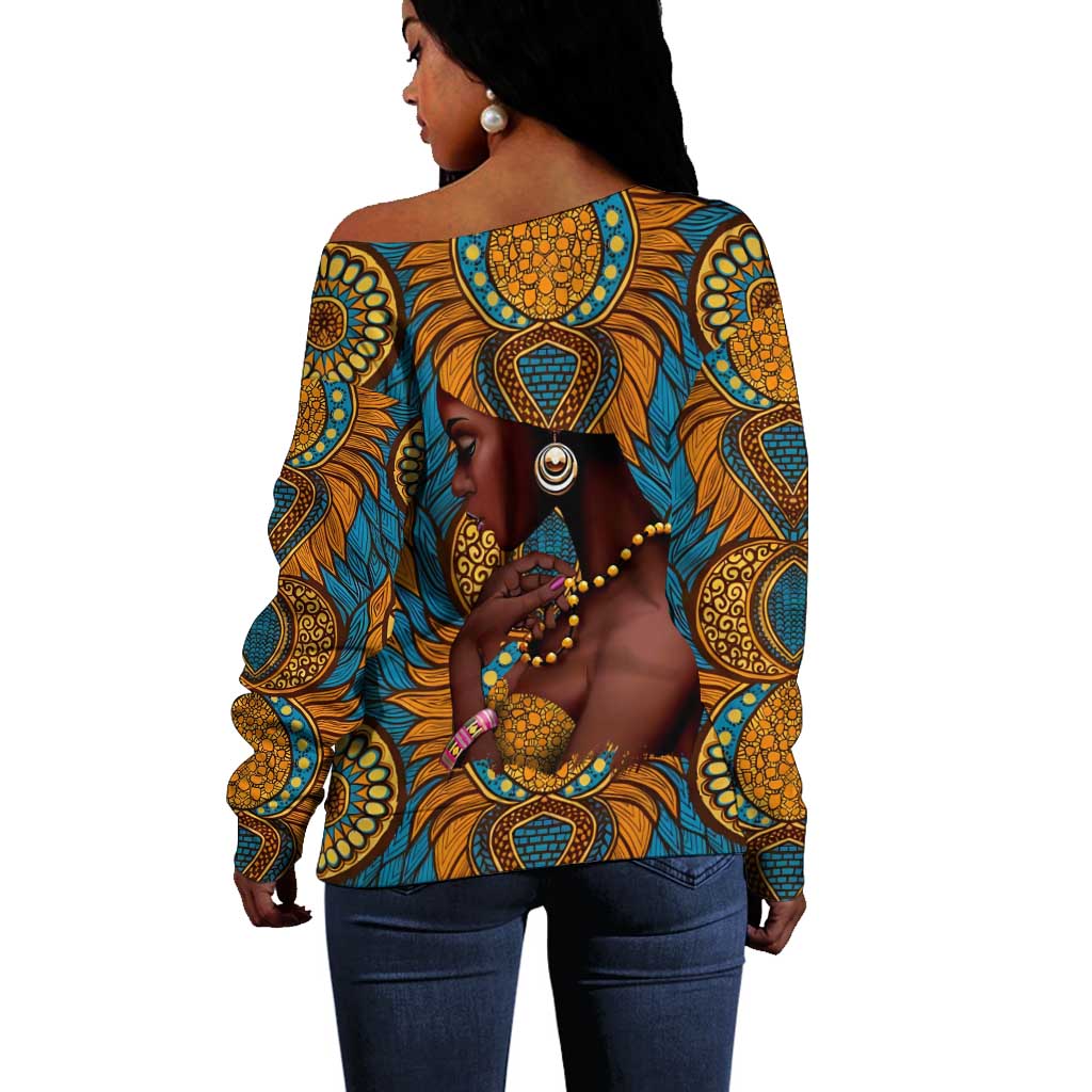 Personalized Black Girl Flora Off Shoulder Sweater African Women DT02