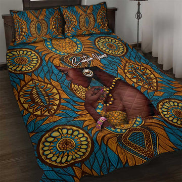 Personalized Black Girl Flora Quilt Bed Set African Women DT02