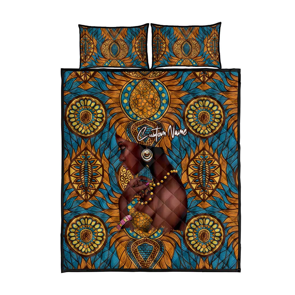 Personalized Black Girl Flora Quilt Bed Set African Women DT02