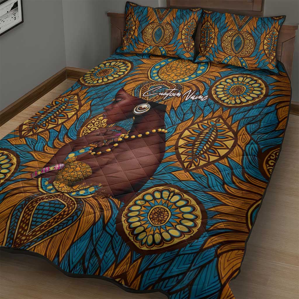 Personalized Black Girl Flora Quilt Bed Set African Women DT02