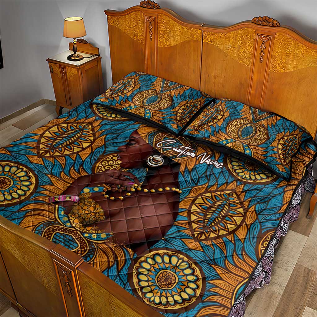 Personalized Black Girl Flora Quilt Bed Set African Women DT02