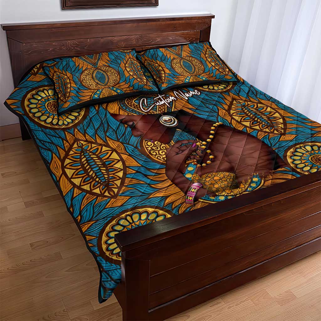 Personalized Black Girl Flora Quilt Bed Set African Women DT02