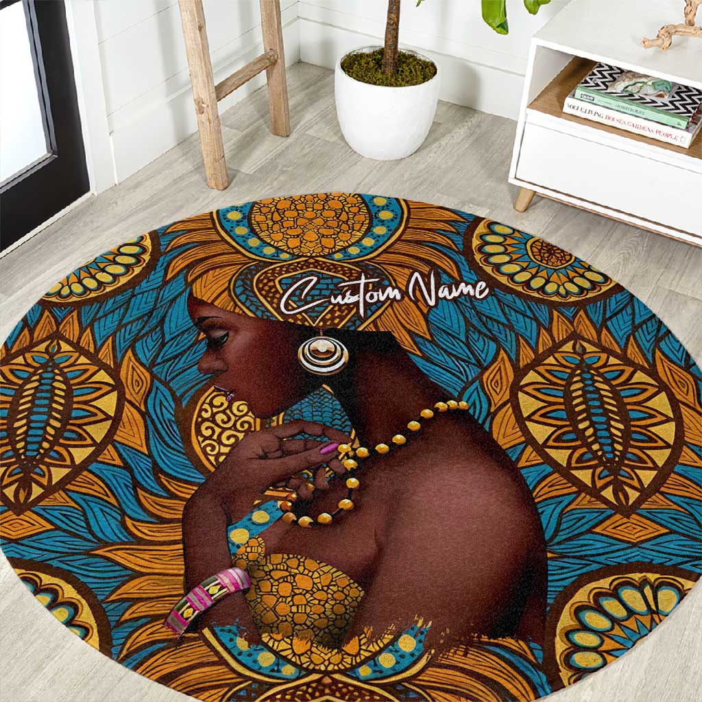 Personalized Black Girl Flora Round Carpet African Women DT02