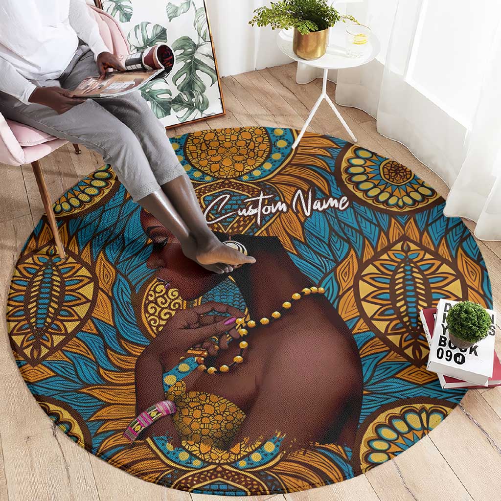 Personalized Black Girl Flora Round Carpet African Women DT02