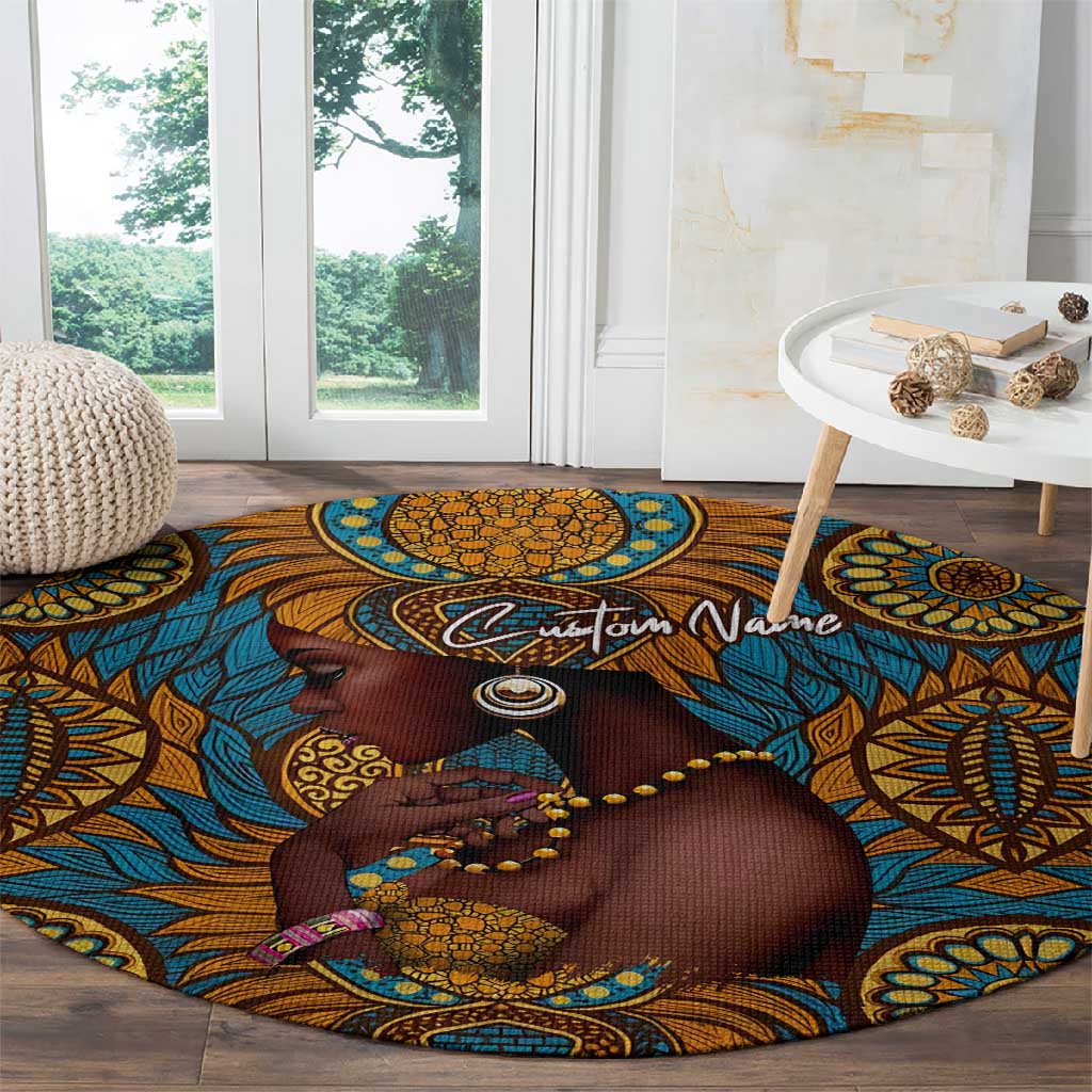 Personalized Black Girl Flora Round Carpet African Women DT02