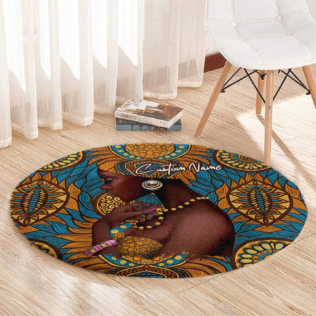 Personalized Black Girl Flora Round Carpet African Women DT02