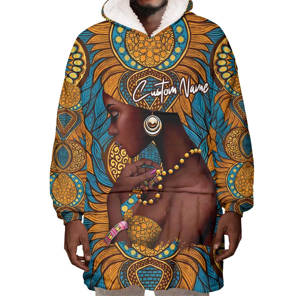 Personalized Black Girl Flora Wearable Blanket Hoodie African Women DT02