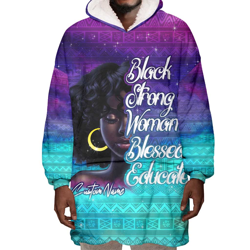Black Strong Women Blessed Educated Wearable Blanket Hoodie African Girl DT02