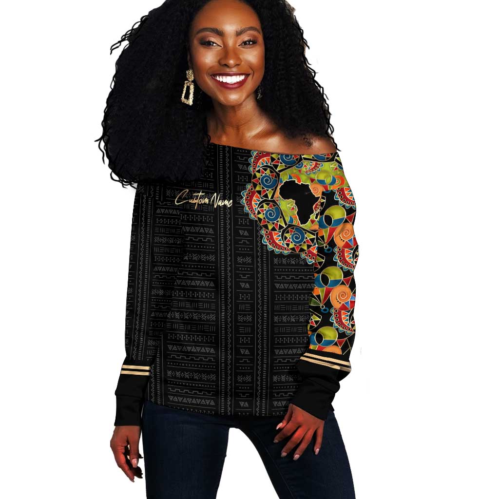 Personalized Sleeve African Pattern Off Shoulder Sweater Multi-Colored DT02