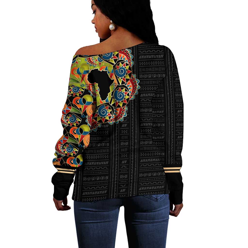 Personalized Sleeve African Pattern Off Shoulder Sweater Multi-Colored DT02