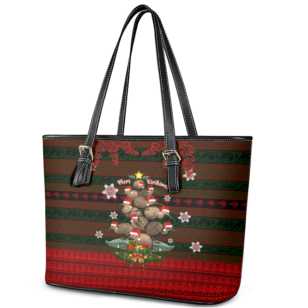 Meri Kirihimete New Zealand Leather Tote Bag Christmas Kiwi Maori DT02