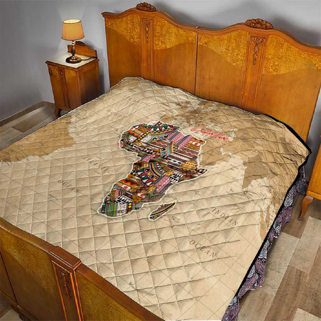 Personalized Africa On World Map Quilt DT02