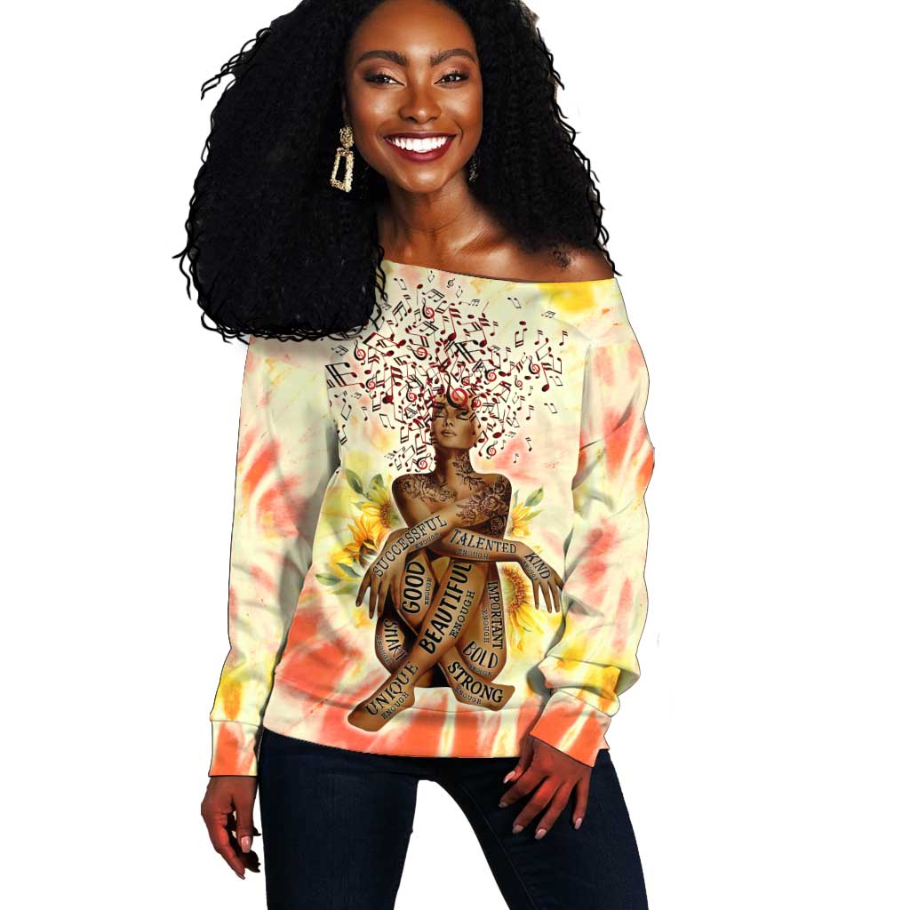Black Queen Tie Dye Off Shoulder Sweater DT02